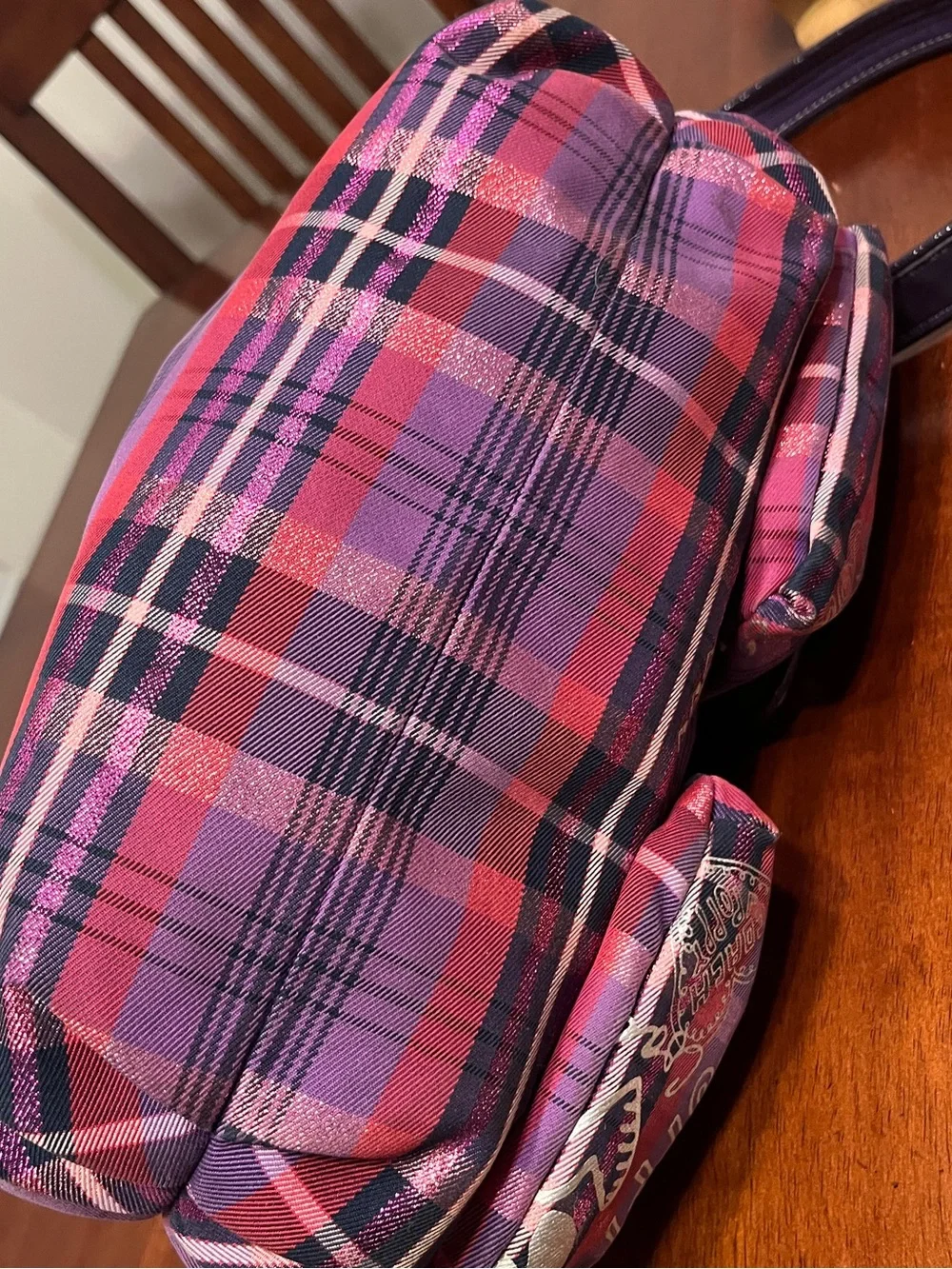 Coach poppy purple tartan plaid hobo shoulder bag charms Y2K vintage